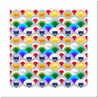 Japanese Wave Pattern cat Rainbow Posters and Art